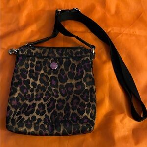 Coach Leopard-Print Crossbody Bag in Brown with Purple Spots